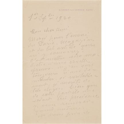 Claude Monet Autograph Letter Signed on a Glowing 