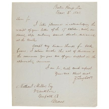 Zachary Taylor Letter Signed on the 1848 President