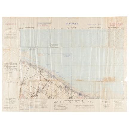 D-Day British 'Top Secret' St. Aubin Defense Map (