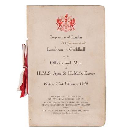 Winston Churchill Signed ‘Guildhall Luncheon’ Menu