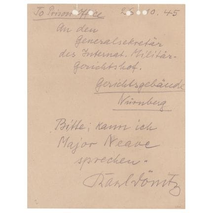 Von Karl Dönitz signierte handschriftliche Notiz a