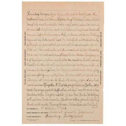 Signierter Brief von Wilhelm Frick aus dem Nürnber