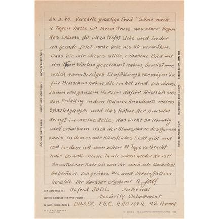 Signierter Brief von Alfred Jodl aus dem Nürnberge