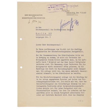Albert Speer Typed Letter Signed to Hermann Göring