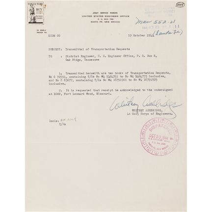 Whitney Ashbridge War-Dated Document Signed - Tran