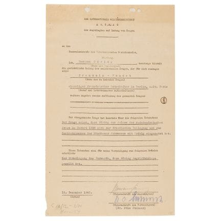 Von Hermann Göring in Nürnberg unterzeichnetes Dok