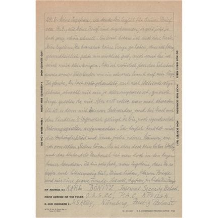Signierter Brief von Karl Dönitz aus Nürnberg an s