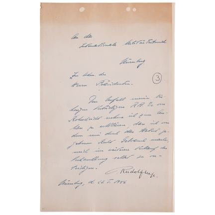Von Rudolf Hess in Nürnberg unterzeichneter Brief,