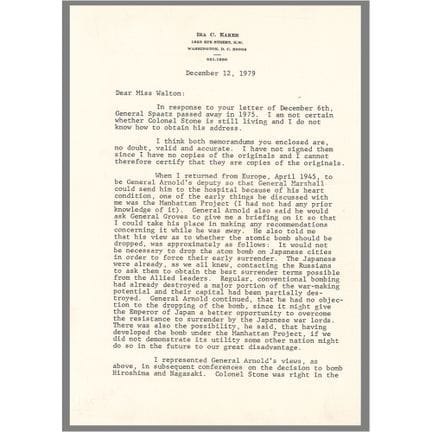 Ira C. Eaker Typed Letter Signed - Recalling Hap A