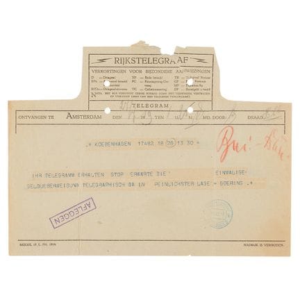 Hermann Göring Telegram to Anthony Fokker, Seeking