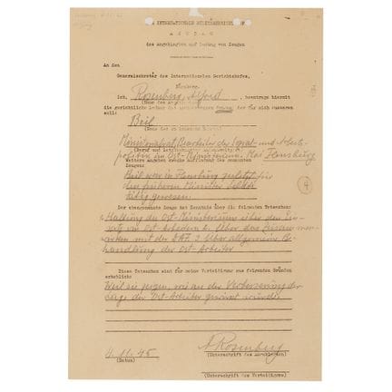 Von Alfred Rosenberg in Nürnberg unterzeichnetes D