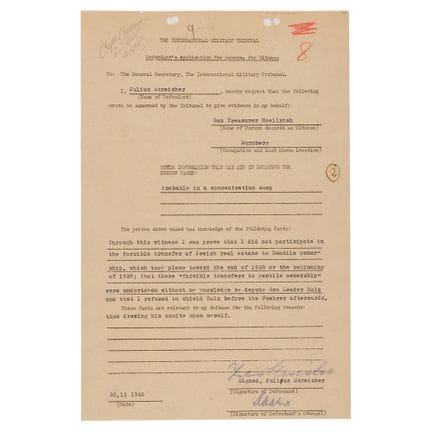 Unterzeichnetes Dokument von Julius Streicher, in 