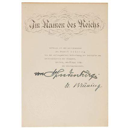 Paul von Hindenburg and Heinrich Brüning Document 
