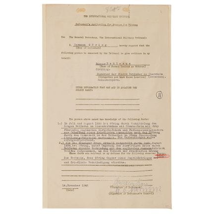 Von Hermann Göring in Nürnberg unterzeichnetes Dok