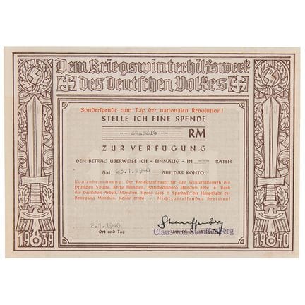 Claus von Stauffenberg War-Dated Signed 'War Winte