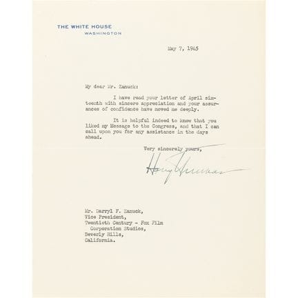Harry S. Truman Typed Letter Signed as President o