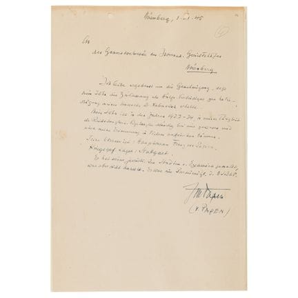 Von Franz von Papen in Nürnberg unterzeichneter Au
