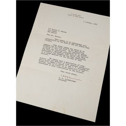 Von Robert Oppenheimer getippter und signierter Br