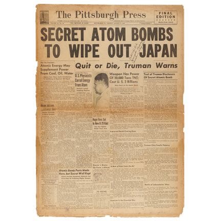 Enola Gay: Dutch Van Kirk Signed Newspaper: "Secre