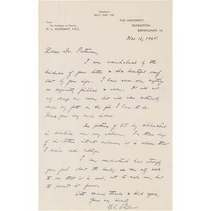Mark Oliphant Autograph Letter Signed on Atomic Bo