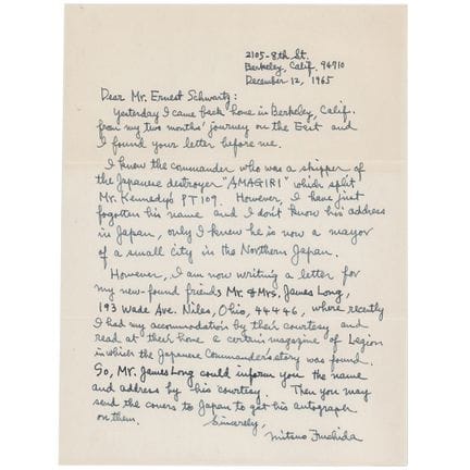 Mitsuo Fuchida Autograph Letter Signed: "I knew th
