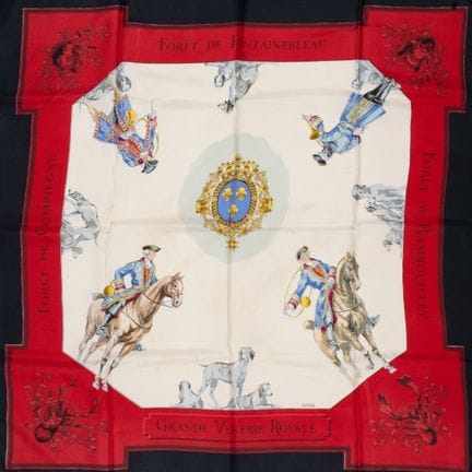 HERMES. 
"Grande Vénerie Royale" silk scarf with p