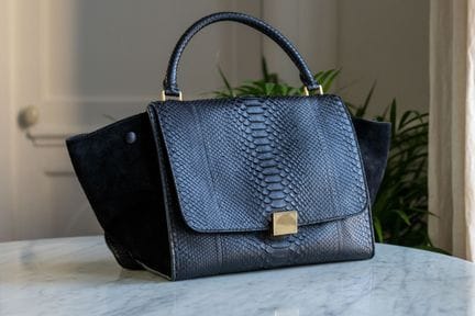 CELINE. 
"Trapèze" bag in black python leather and