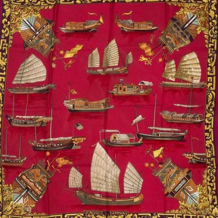 HERMES. 
"Jonques et Sampans" silk scarf featuring
