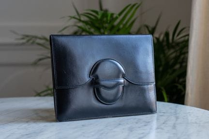 HERMES. 
"Faco" clutch in black box leather with s