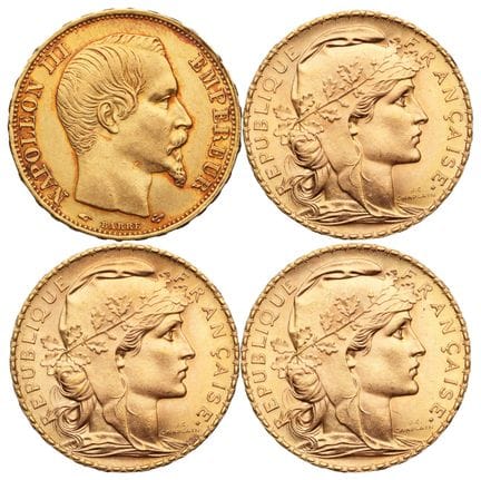FRANKREICH. 
4 x 20 Goldfranken, darunter eine Nap