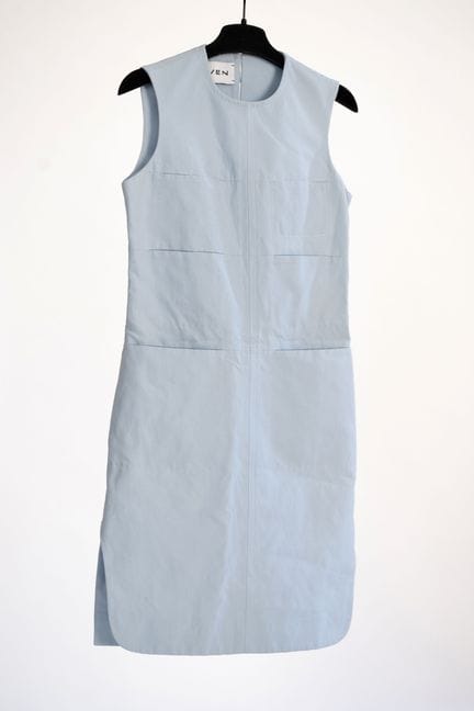 CARVEN. 
Baby blue sleeveless A-line dress with a 