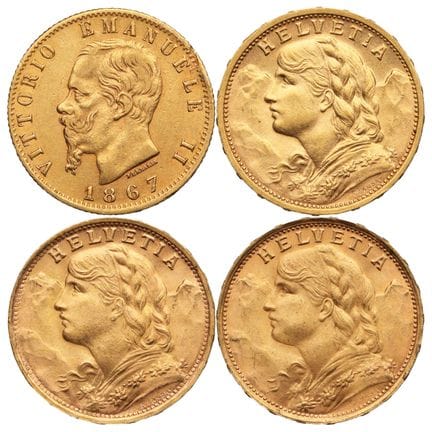SCHWEIZ und ITALIEN. 
- 3 x 20 Goldfranken „Helvet