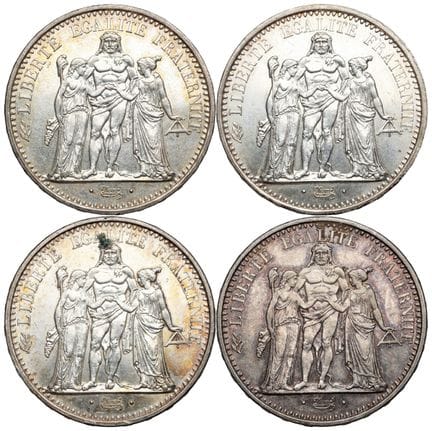 FRANKREICH. 
4 x 10-Franc-Silbermünzen „Herkules“,