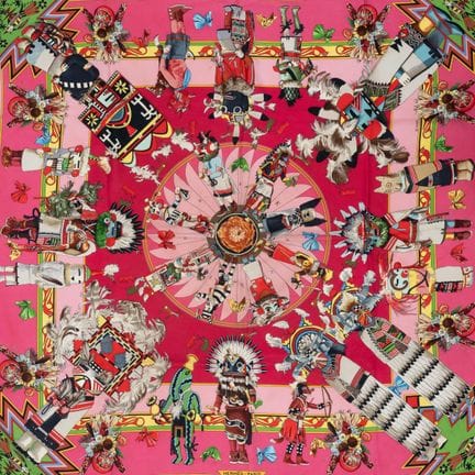 HERMES. 
"Kachina" silk scarf with polychrome desi