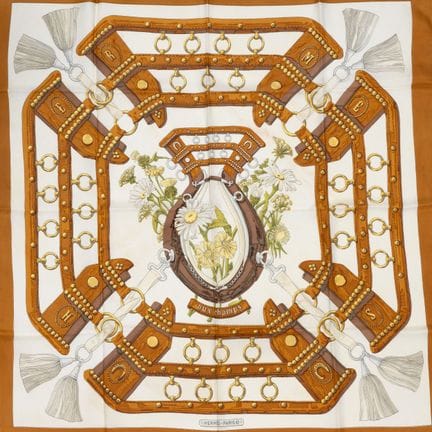 HERMES. 
"Aux champs" silk scarf with polychrome d