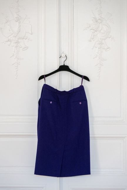 CELINE. 
Knee-length skirt in purple wool, two pat