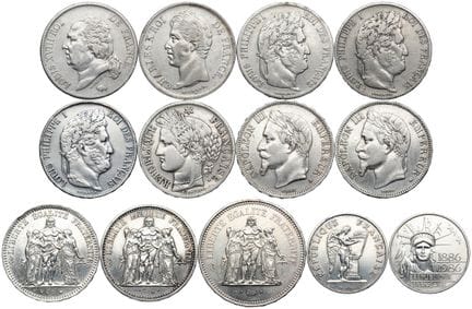 FRANKREICH. 
- 9 x 5-Franc-Silbermünzen: Ludwig XV