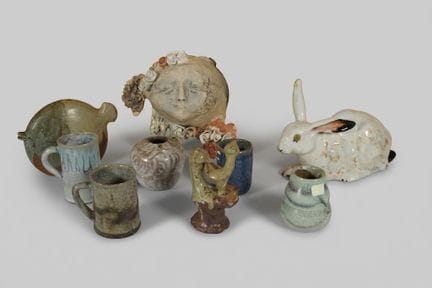 Eugène LION and various Lot mugs, vases, and figur