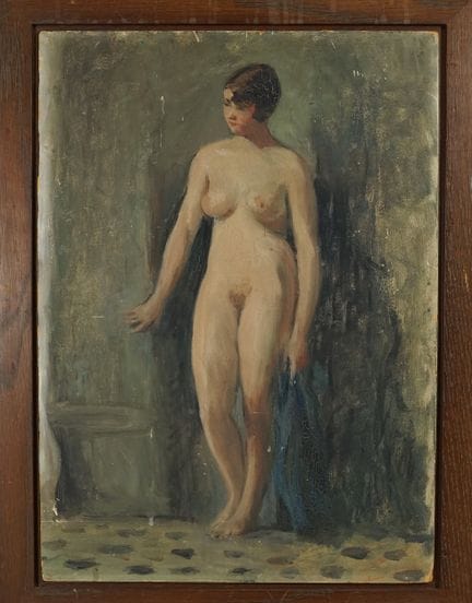 20世纪画派。裸女。油画，画布为纸板，天然木框，45.5 x 33 厘米。已装裱
