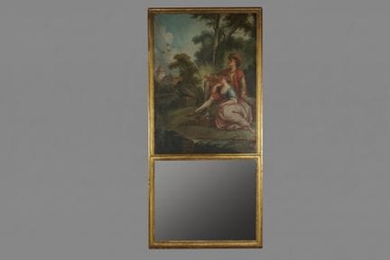 镀金木制壁龛，上部镶嵌一幅描绘风流场景的布面油画。19世纪作品。164.5 x 78.5 厘米