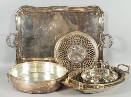 A set of silver plated dishes and trays.
