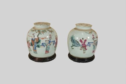 Pair of porcelain ginger pots with a “mirror” deco