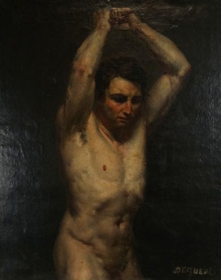 20世纪画派。裸体男子。布面油画 81 x 65 厘米（经修复）。已装裱