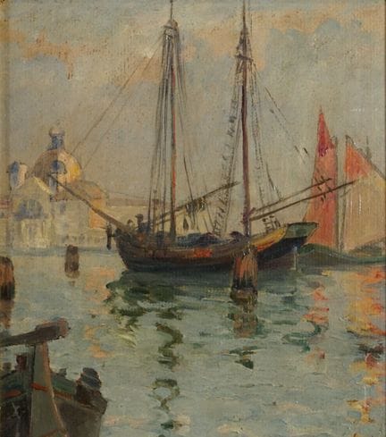 20世纪画派。威尼斯风景。纸板油画。画心尺寸20×18厘米