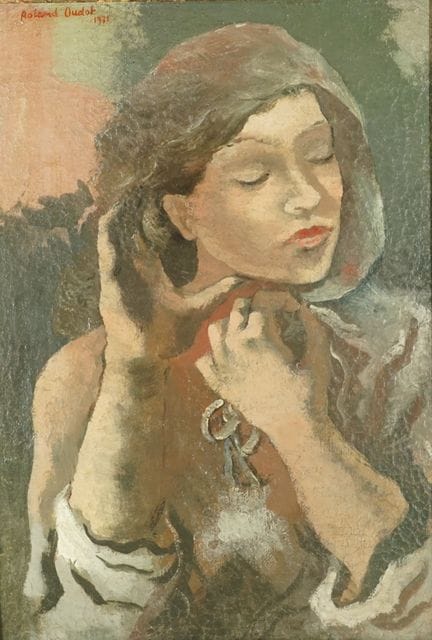 罗兰·乌多（1897-1981）《半身女性像》，1931年。布面油画。左上角有签名和日期。57 x 