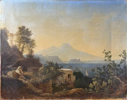 归因于路德维希·里希特（Ludwig RICHTER，1803-1884）
意大利风景，背景为维苏威