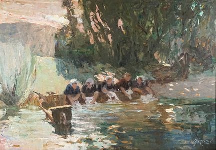 Louis GERMAIN (1897 – 1952) Les lavandières. Huile