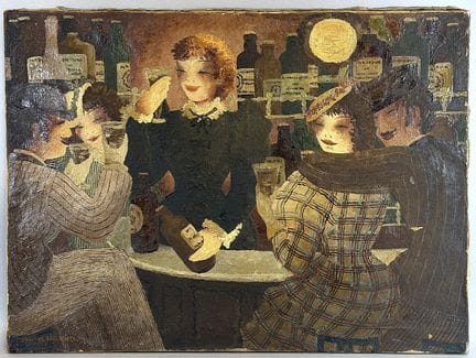 苏珊娜·艾森迪克（1908-1998） 《咖啡馆一景》。布面油画。左下角有签名。背面有印章。54 x