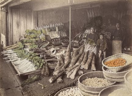 JAPON
Vendeur de légumes et son fils, Japon, ca.18