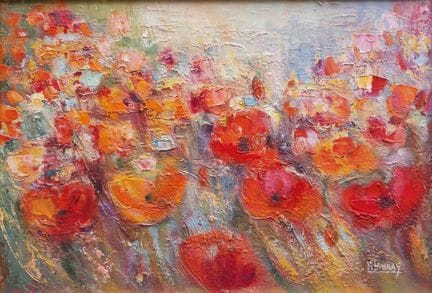 "ÉCOLE FRANÇAISE DU XXÈME  Coquelicots. Huile sur 